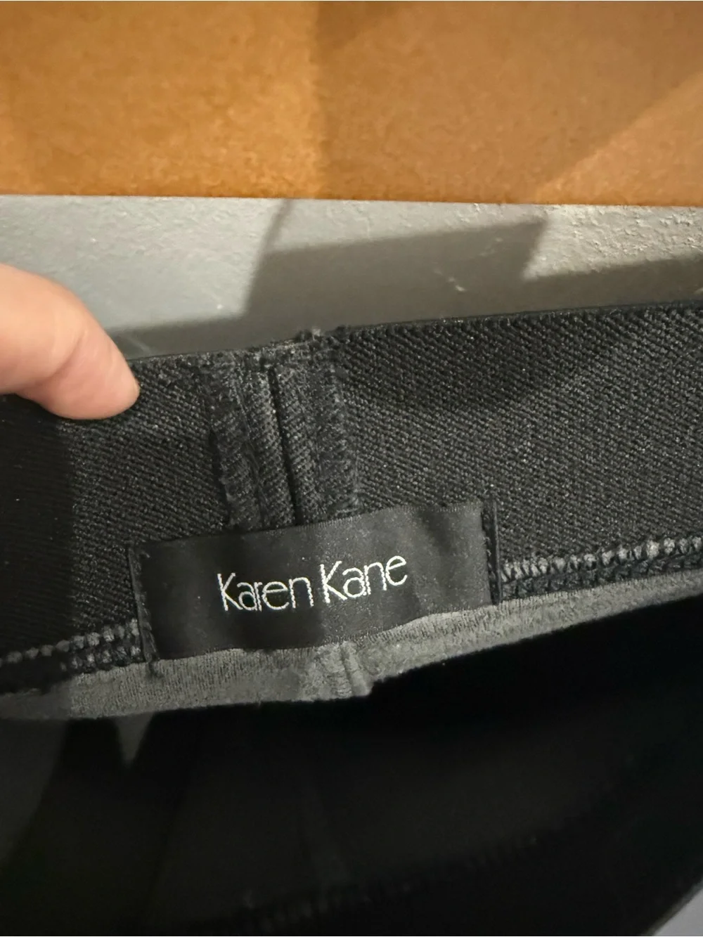 Karen Kane Gray Faux-Suede Leggings with Black Waistband